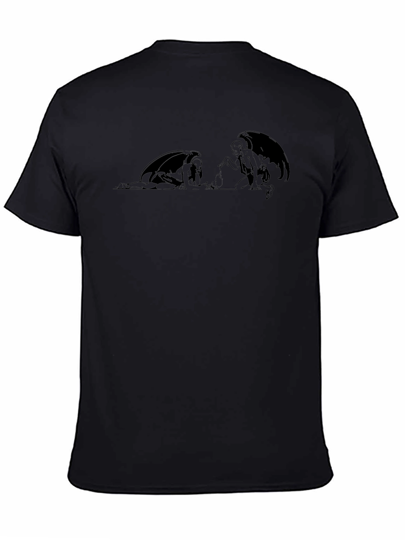 Black Graphic T-Shirt with Winged Figure Design