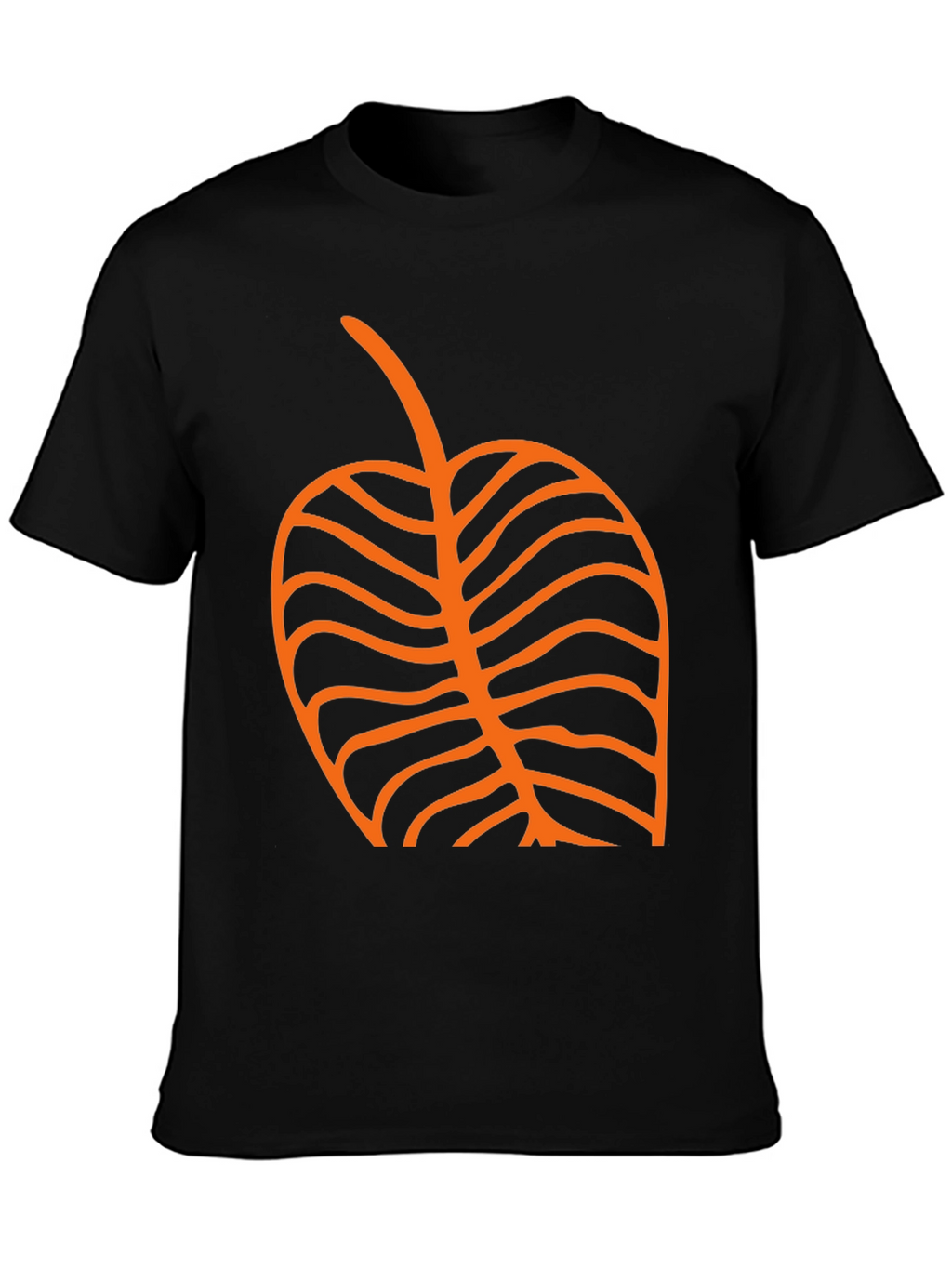 Black T-Shirt with Orange Leaf Graphic