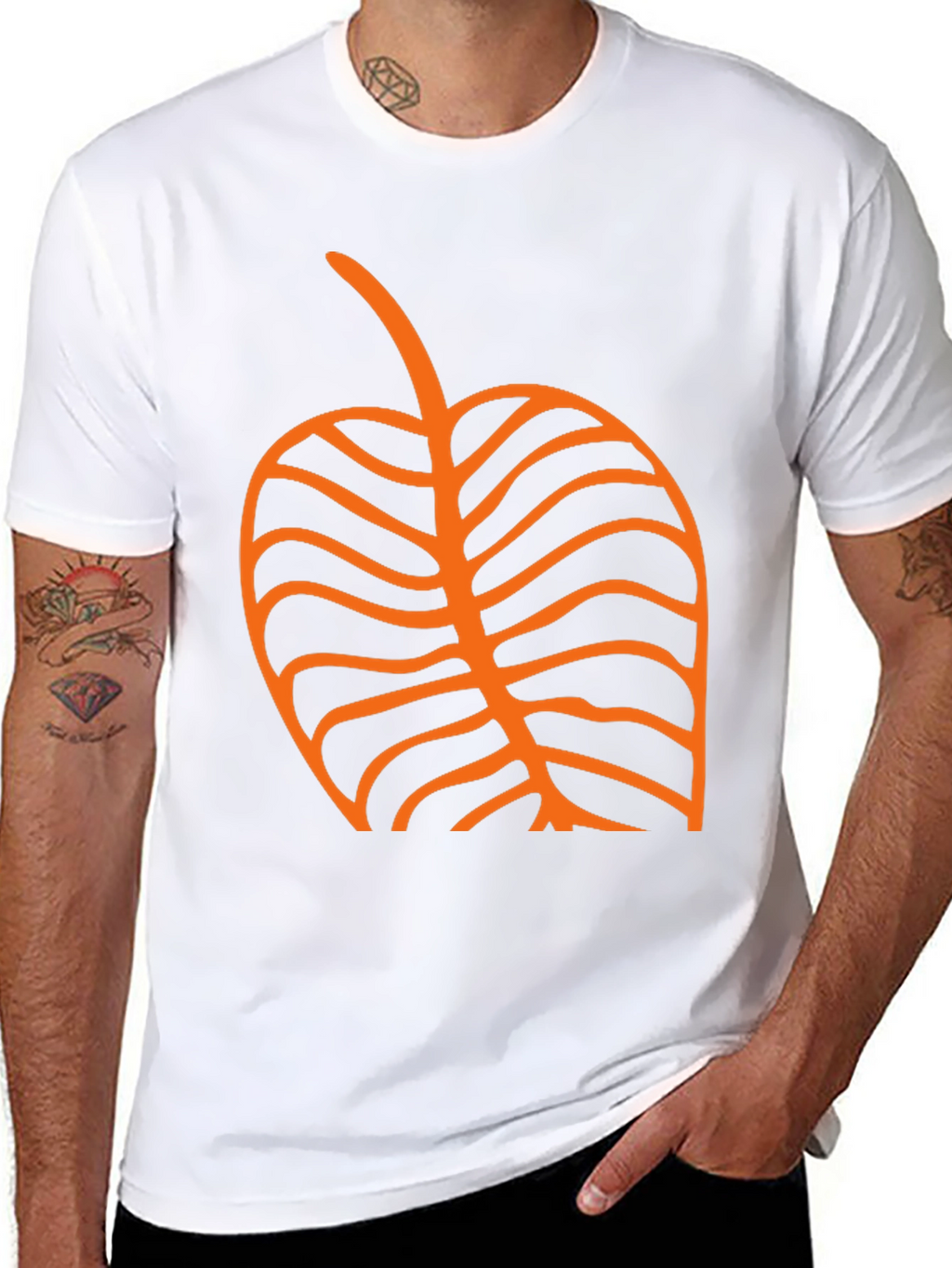 Black T-Shirt with Orange Leaf Graphic