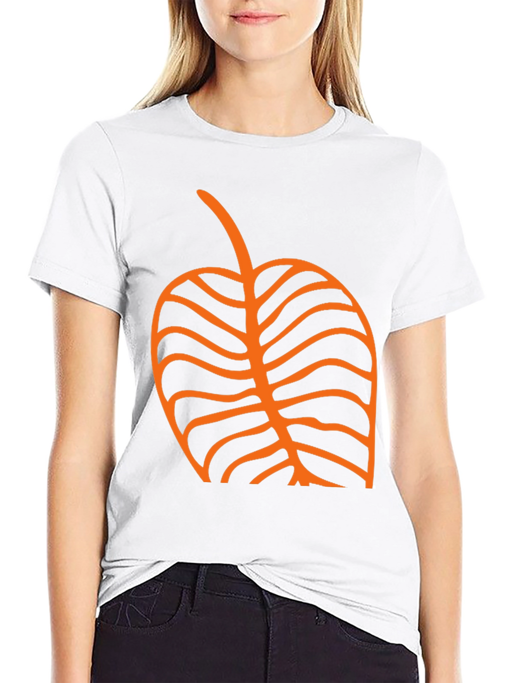 Black T-Shirt with Orange Leaf Graphic