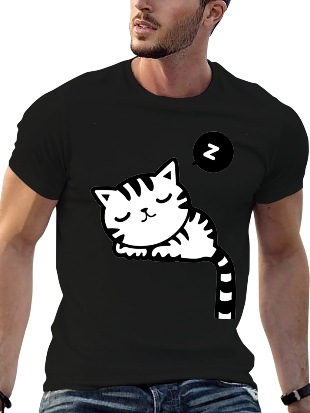 Cute Cat Nap Black T-Shirt