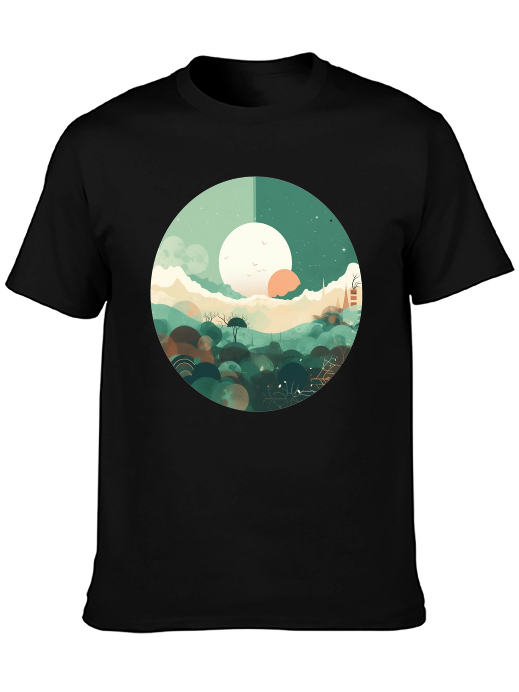 Artistic Landscape Graphic Tee - Black Casual Shirt