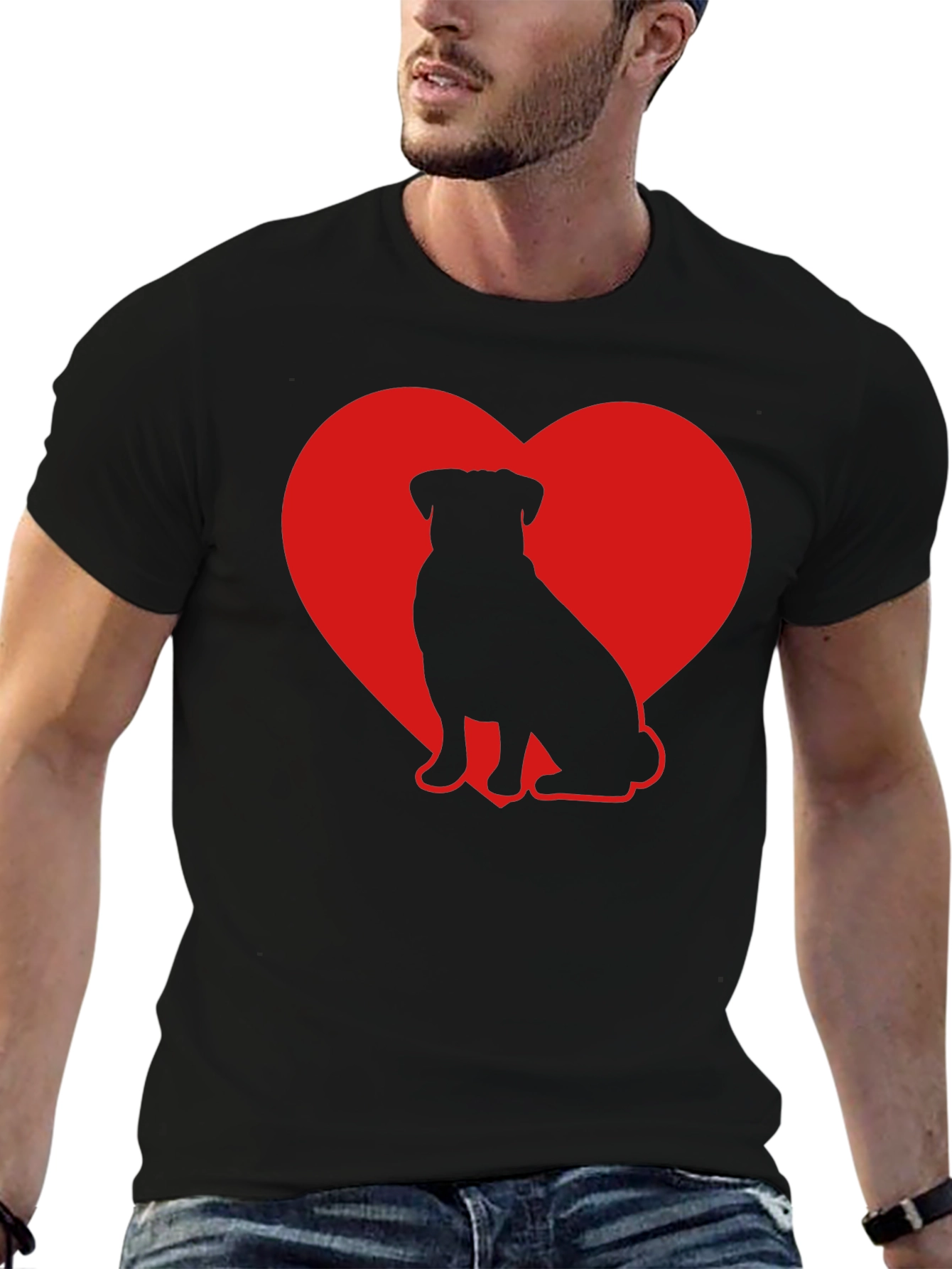 Pug Love Heart T-Shirt - Black Dog Tee