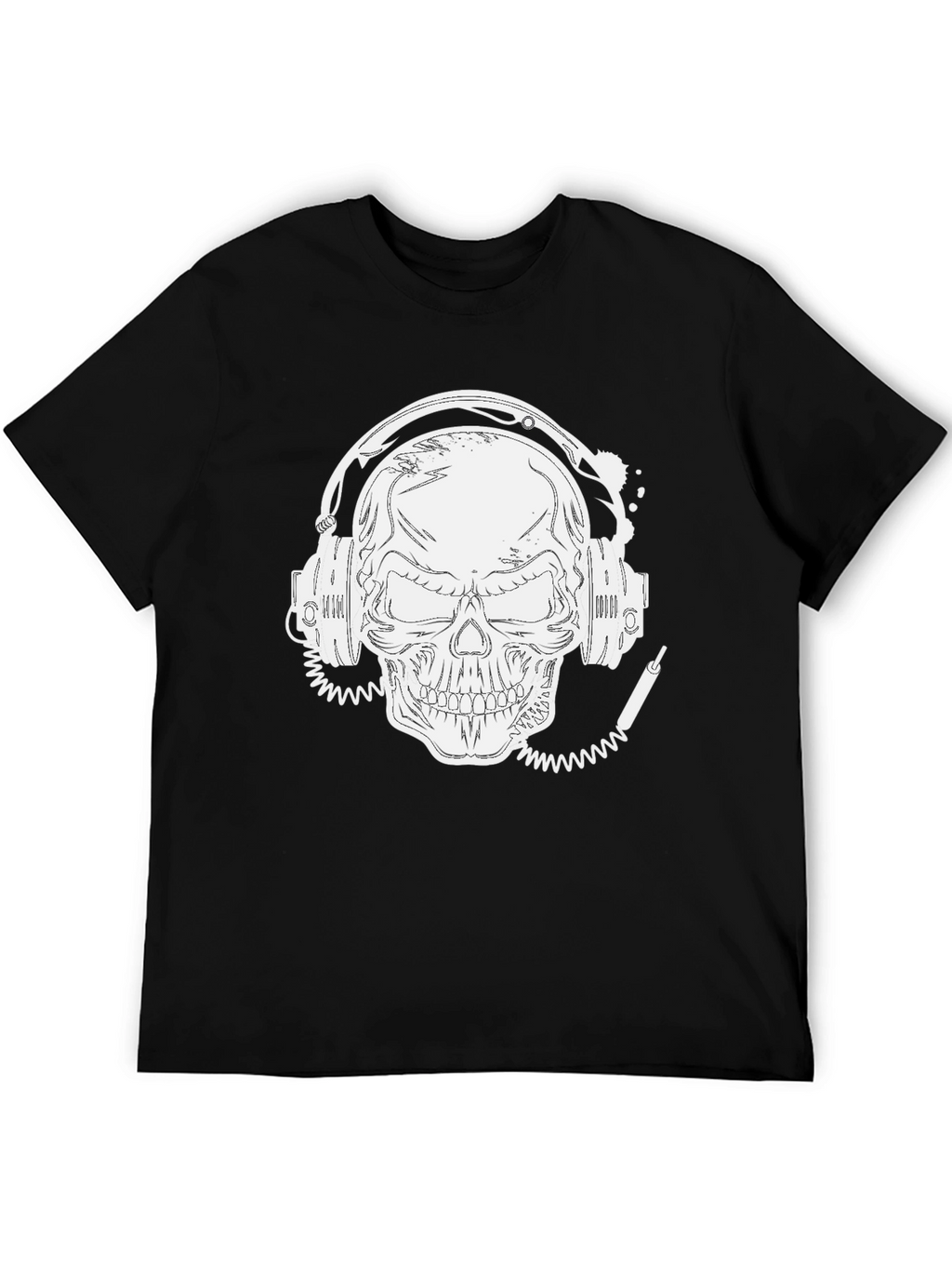 Skull With Headphones Graphic Tee - Black