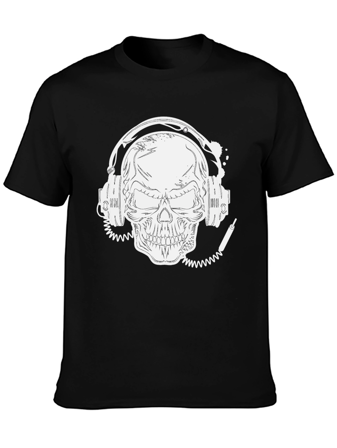 Skull With Headphones Graphic Tee - Black