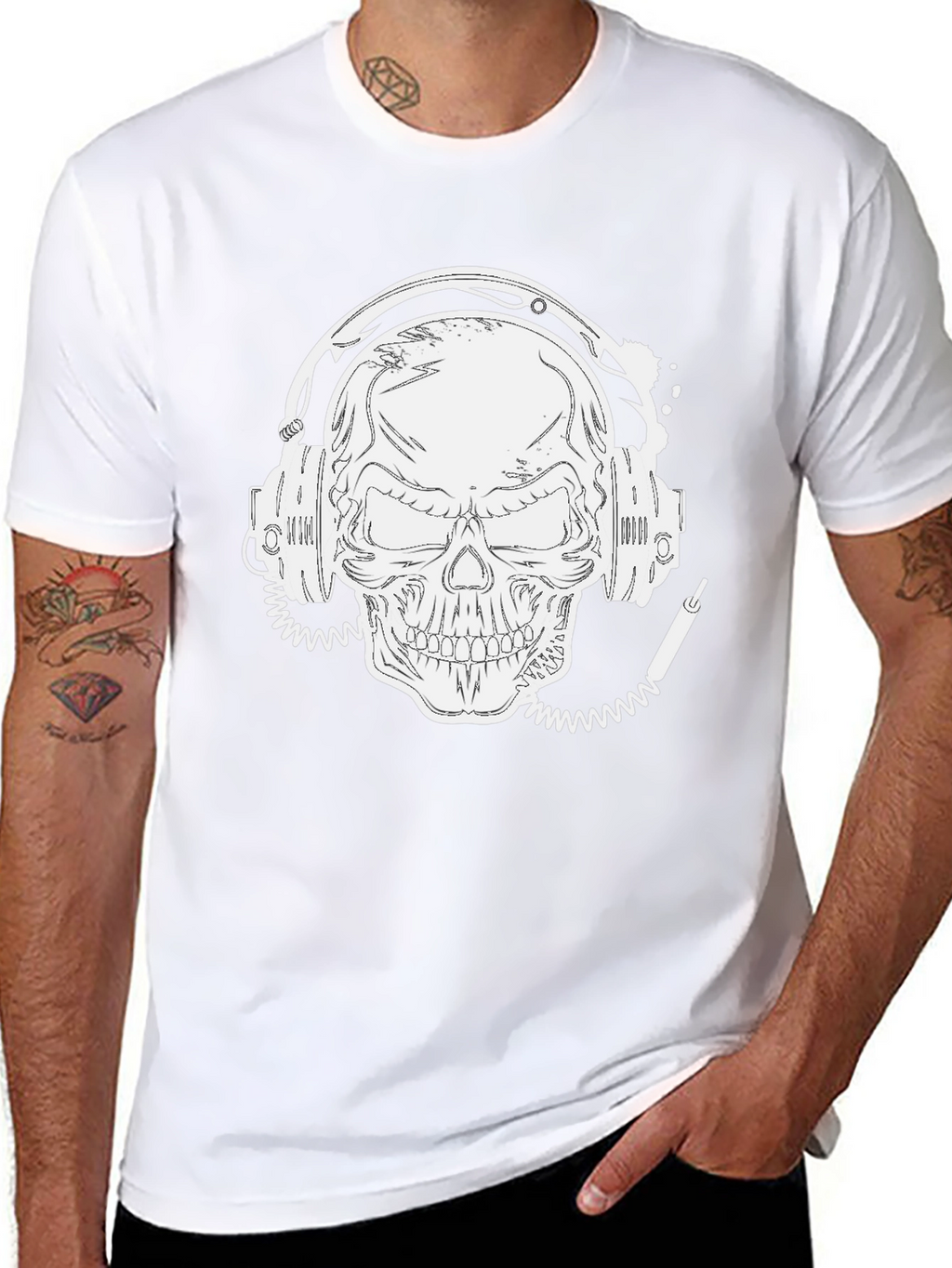 Skull With Headphones Graphic Tee - Black