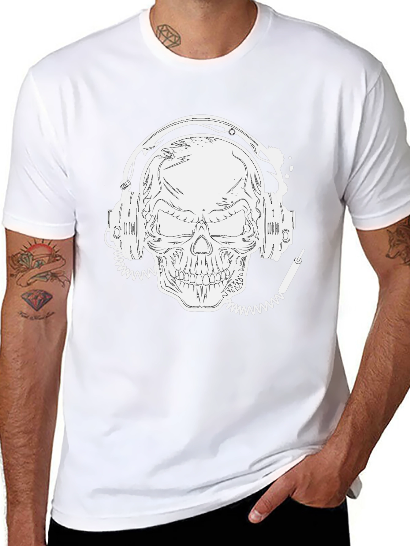 Skull With Headphones Graphic Tee - Black