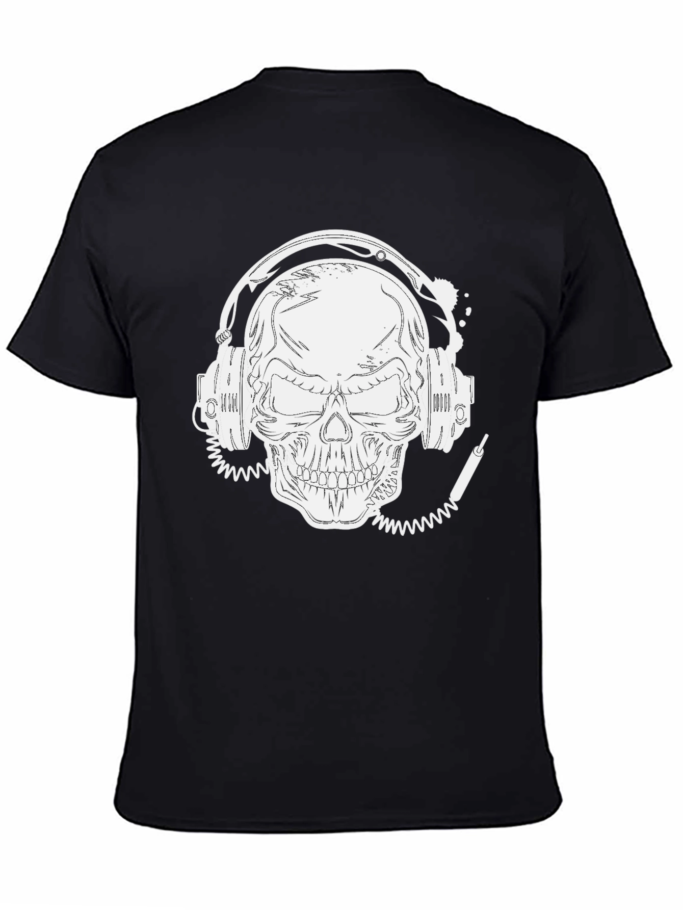 Skull With Headphones Graphic Tee - Black