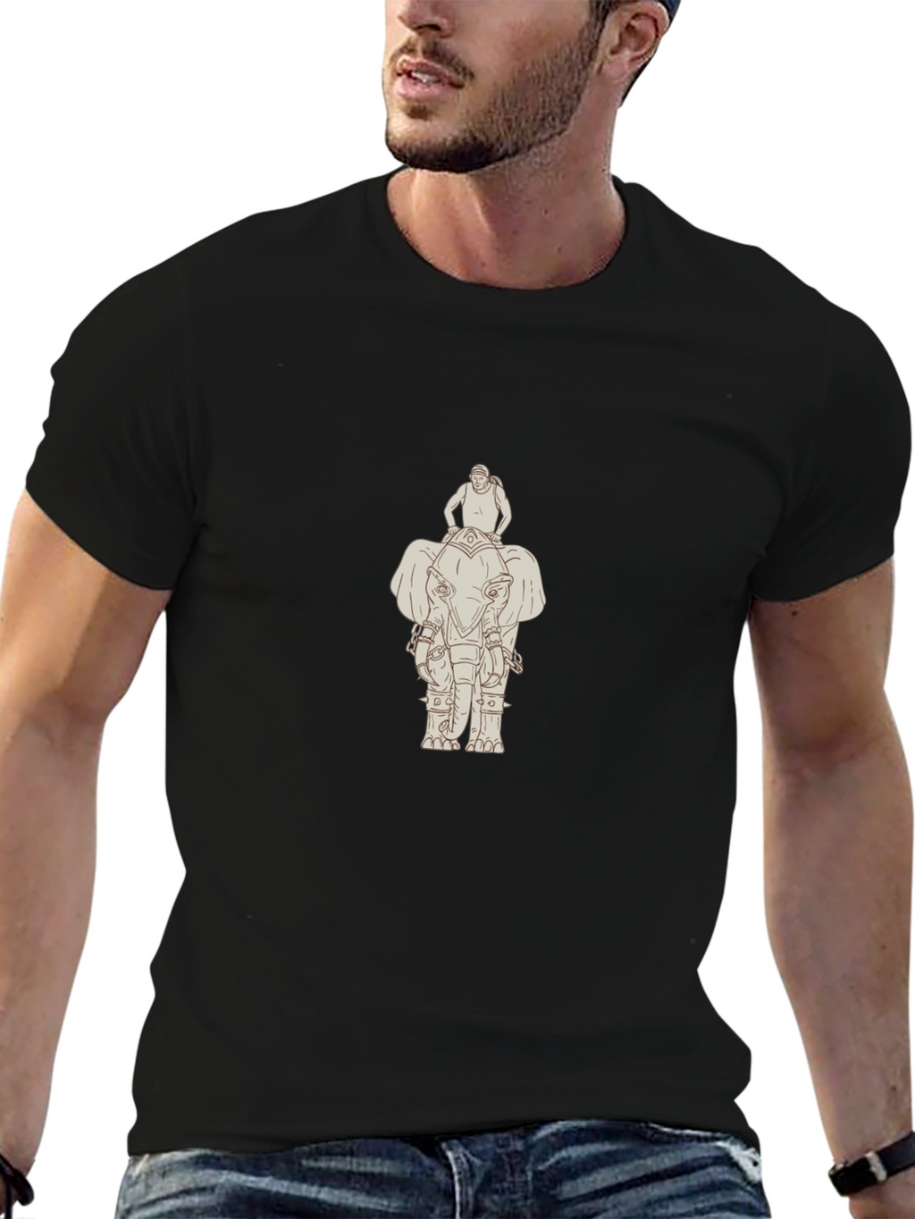 Elephant Rider Graphic Tee - Classic Black Cotton T-Shirt