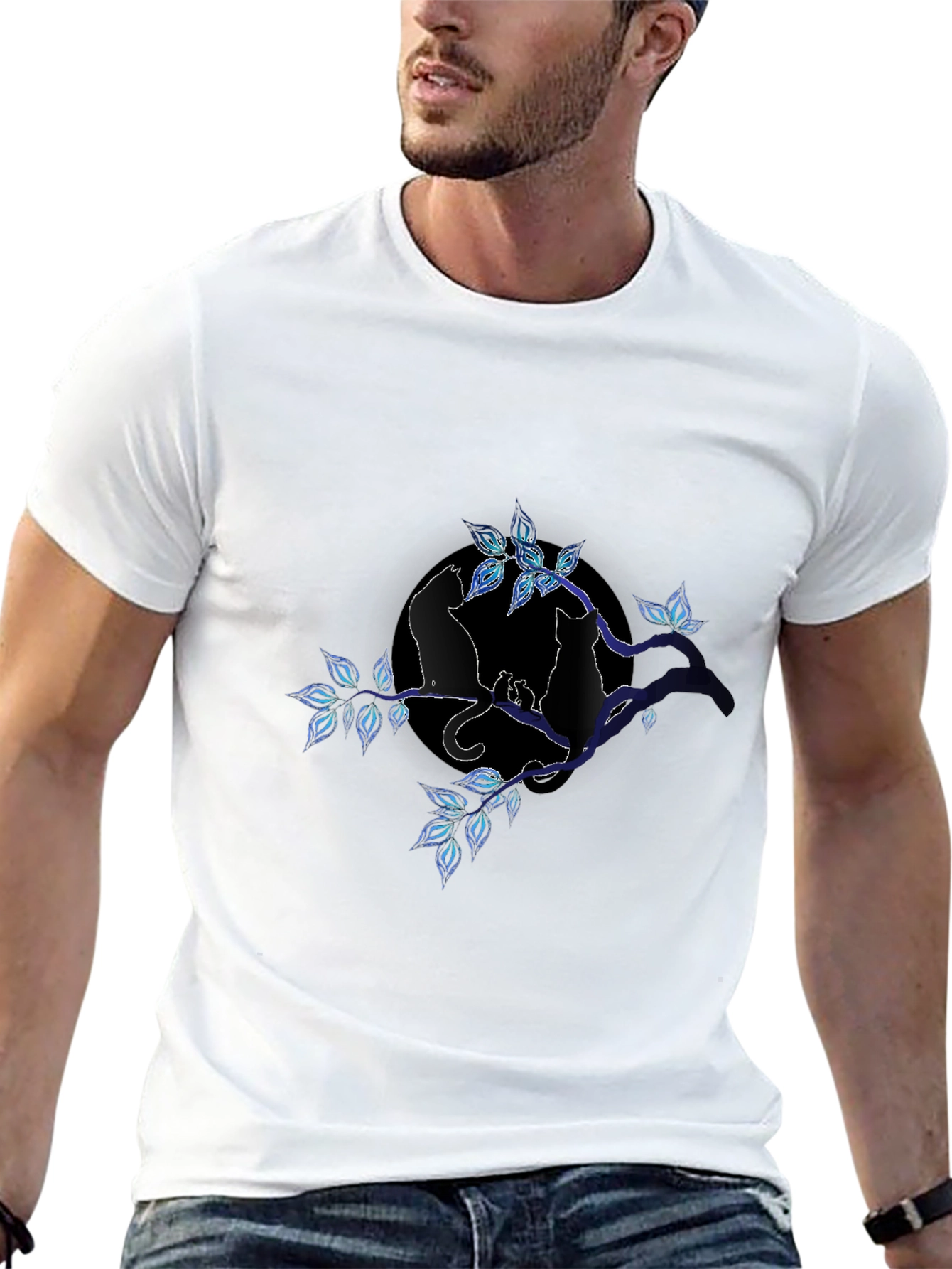 Cat Silhouette on Branch T-Shirt