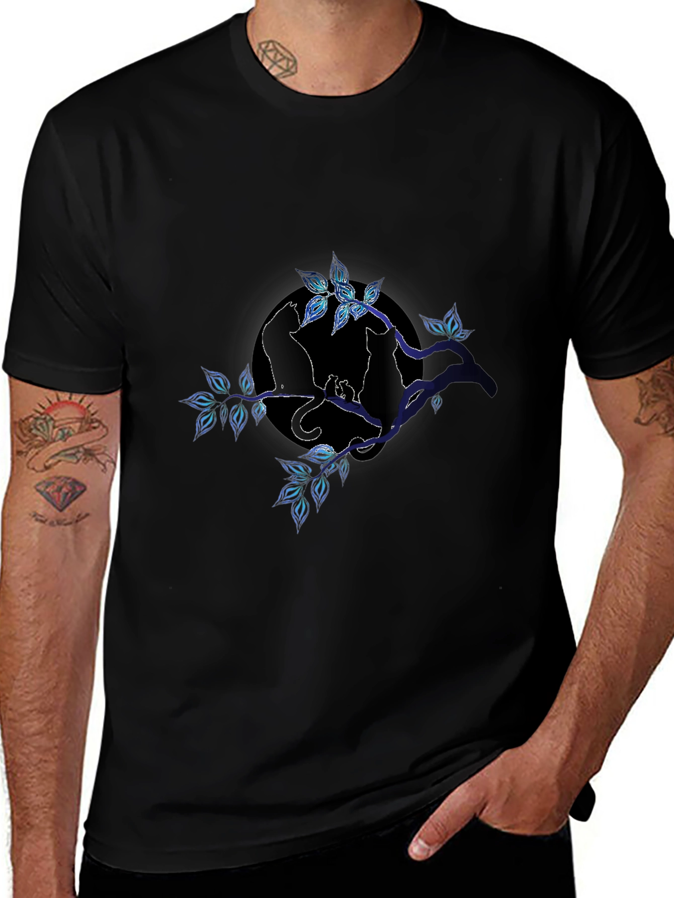 Cat Silhouette on Branch T-Shirt