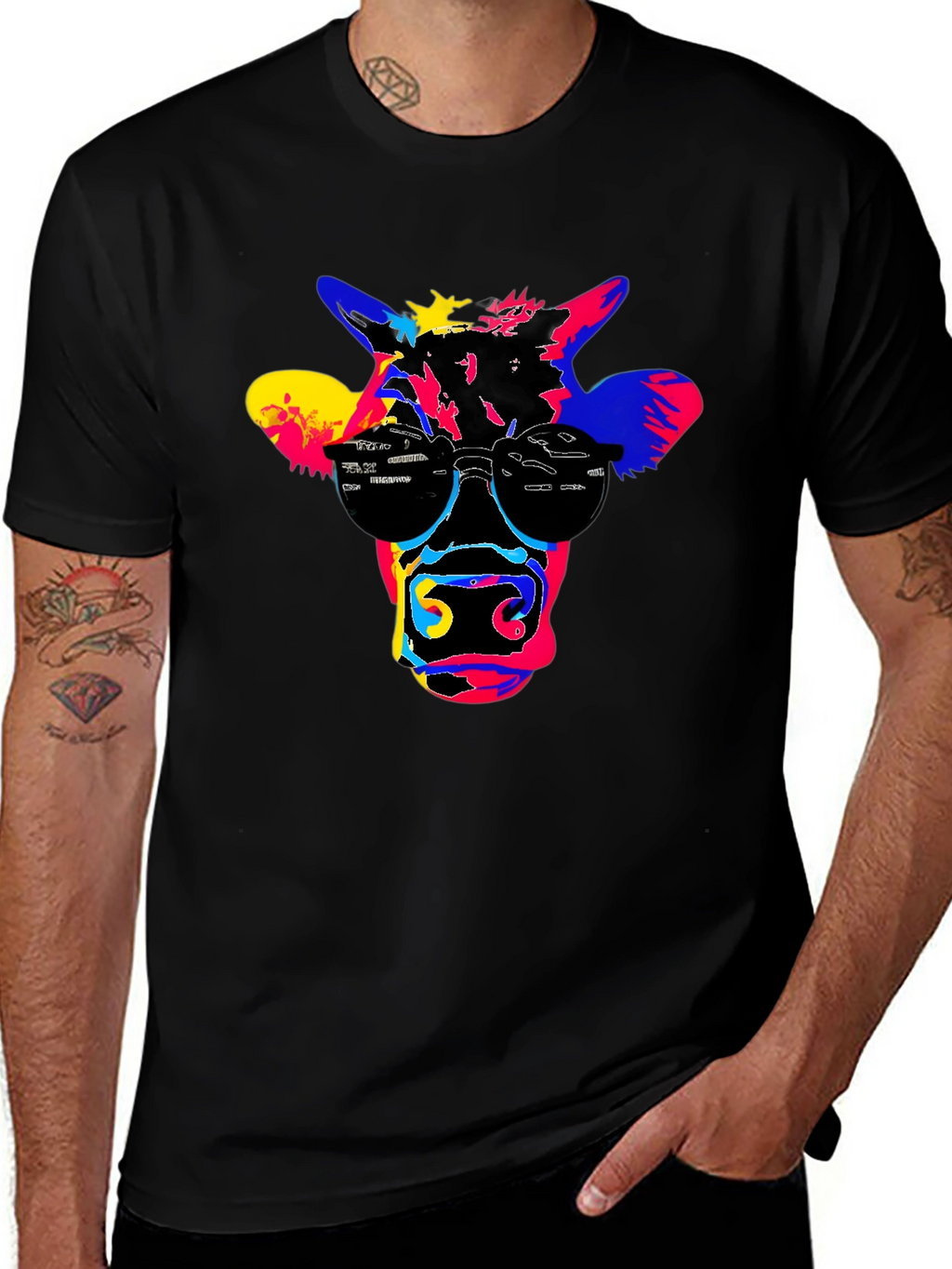 Cool Cow Graphic Tee - Black Cotton T-Shirt