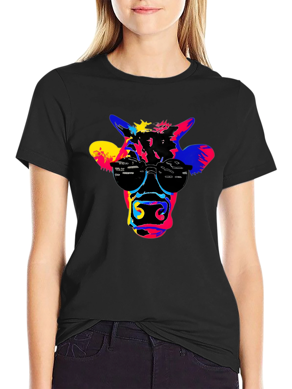 Cool Cow Graphic Tee - Black Cotton T-Shirt