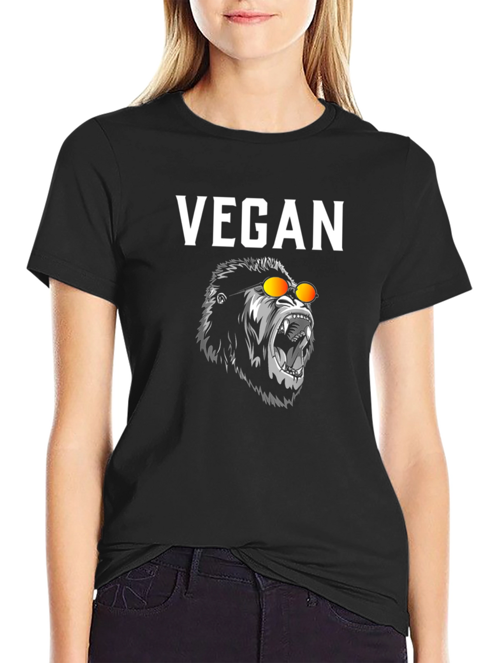 Vegan Gorilla Graphic Tee - Black Cotton T-Shirt