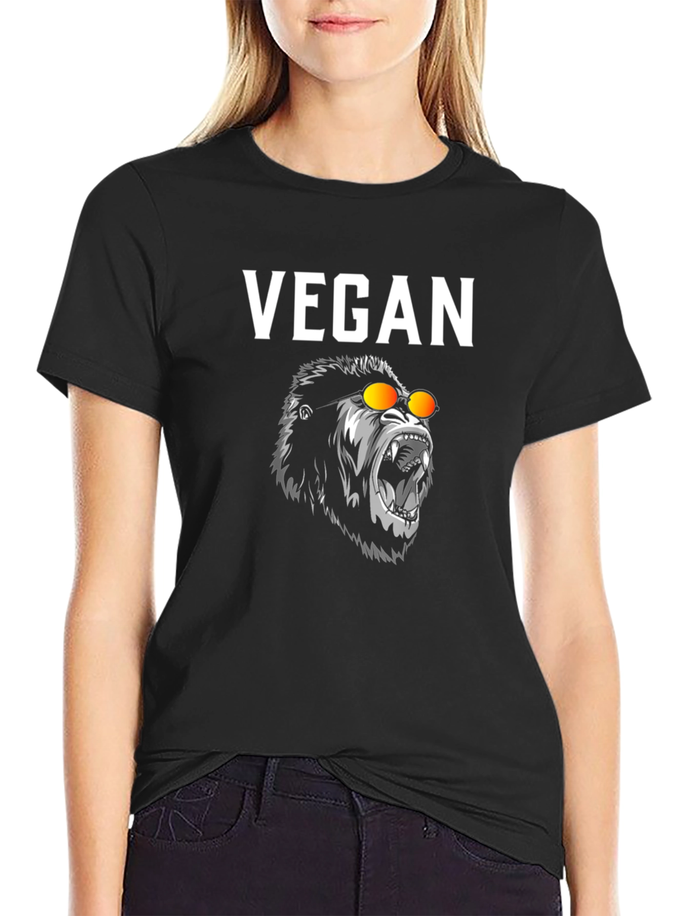 Vegan Gorilla Graphic Tee - Black Cotton T-Shirt