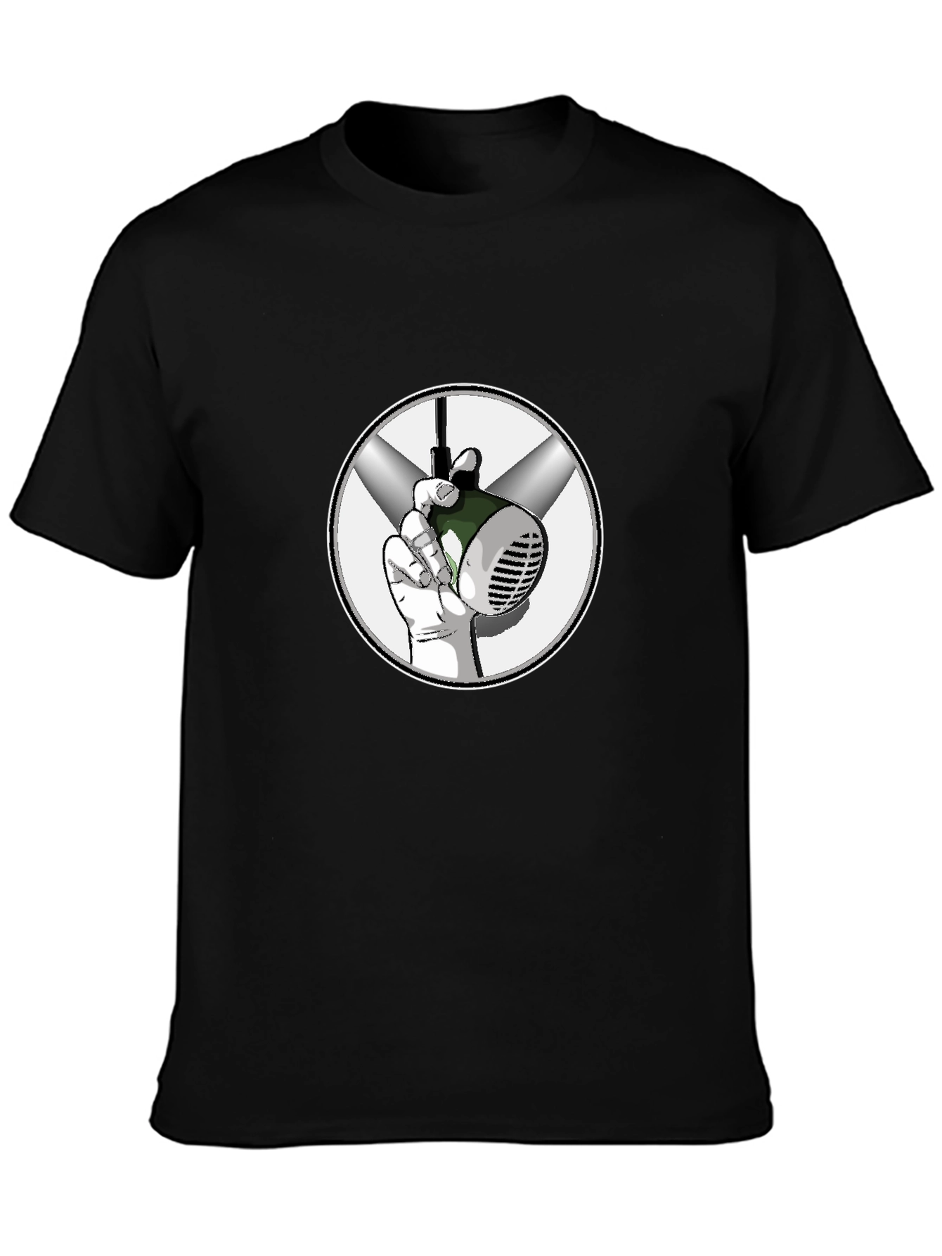 Graphic Tee: Hand Holding Vintage Microphone Design
