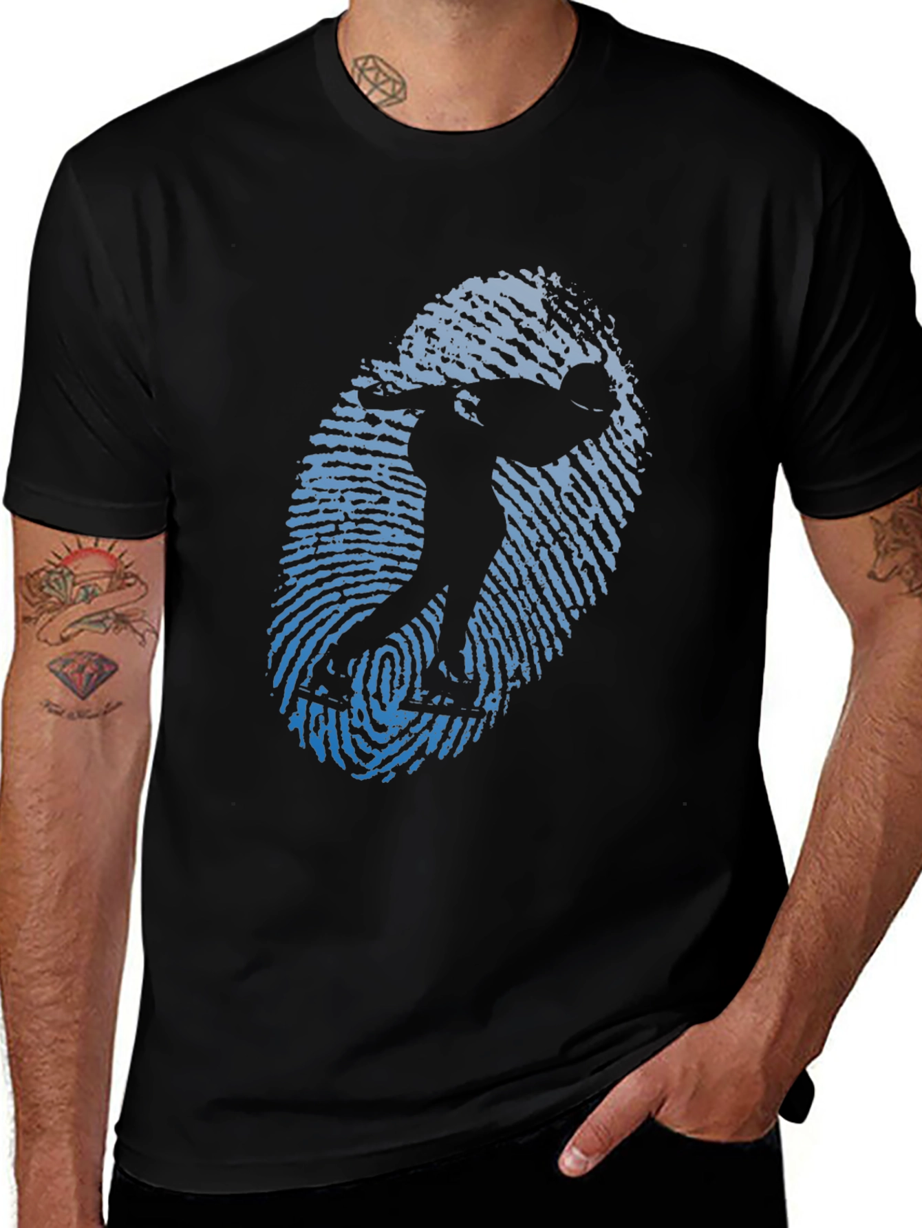 Skater Fingerprint Graphic Tee - Black