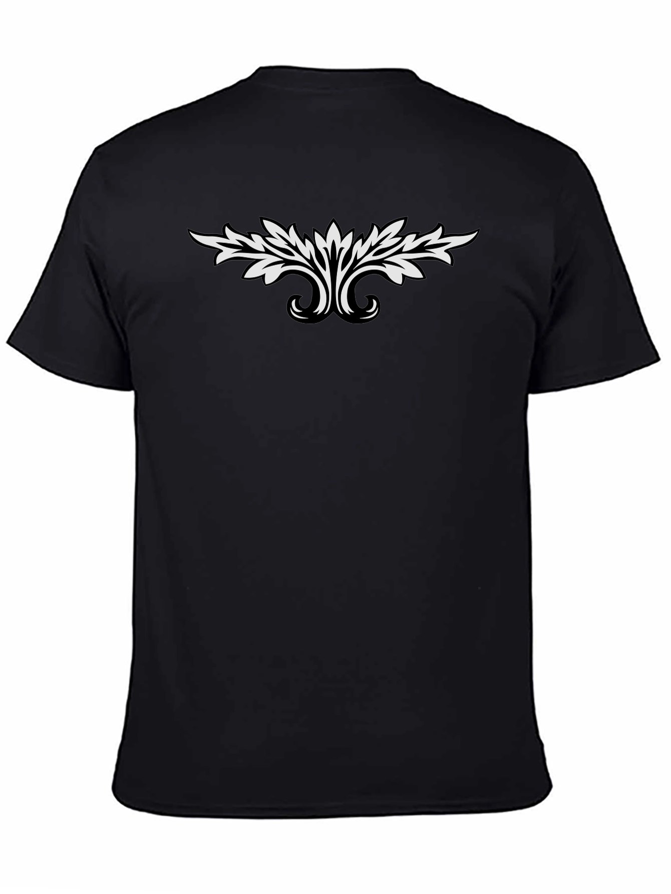 Black T-Shirt with White Leaf Design