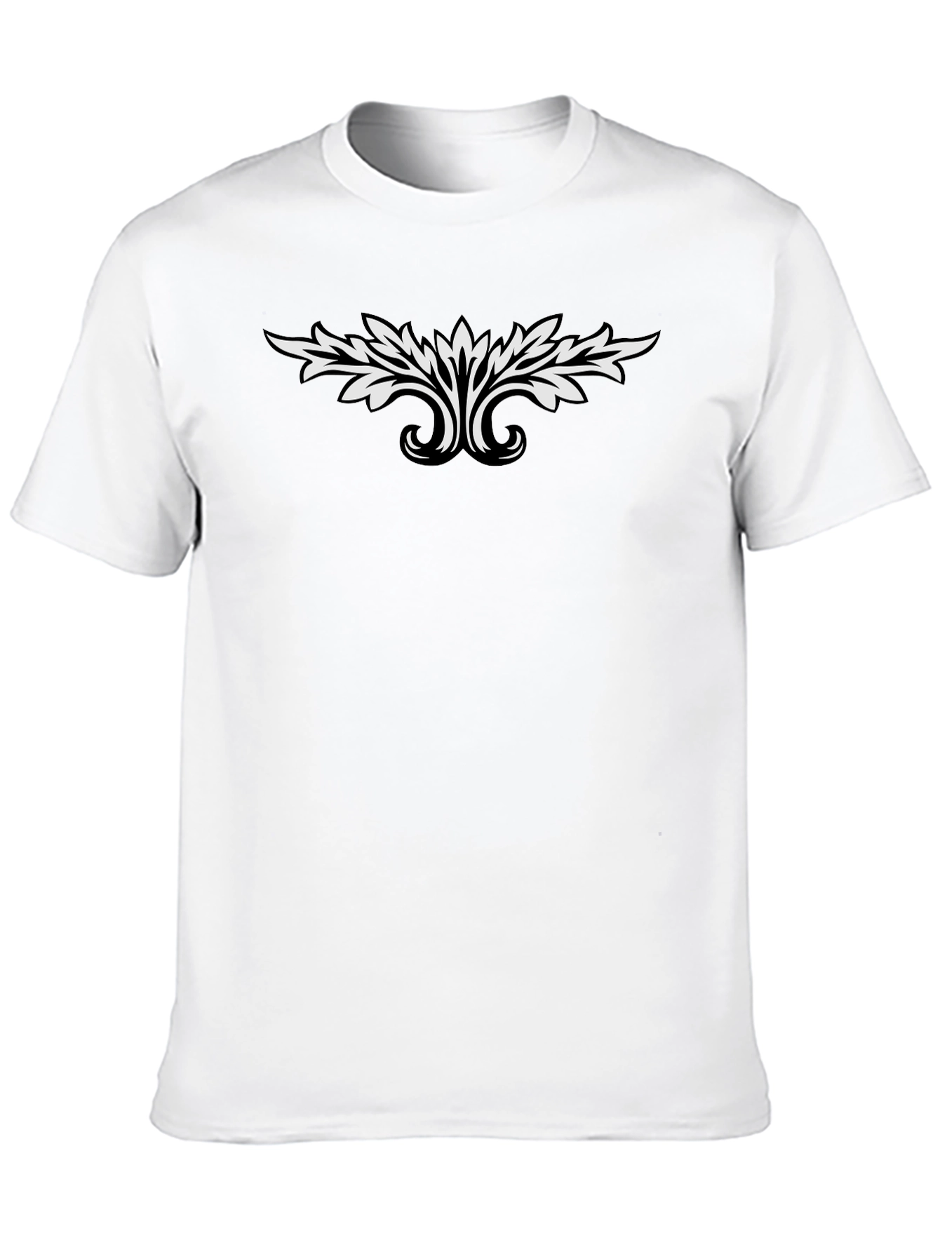 Black T-Shirt with White Leaf Design