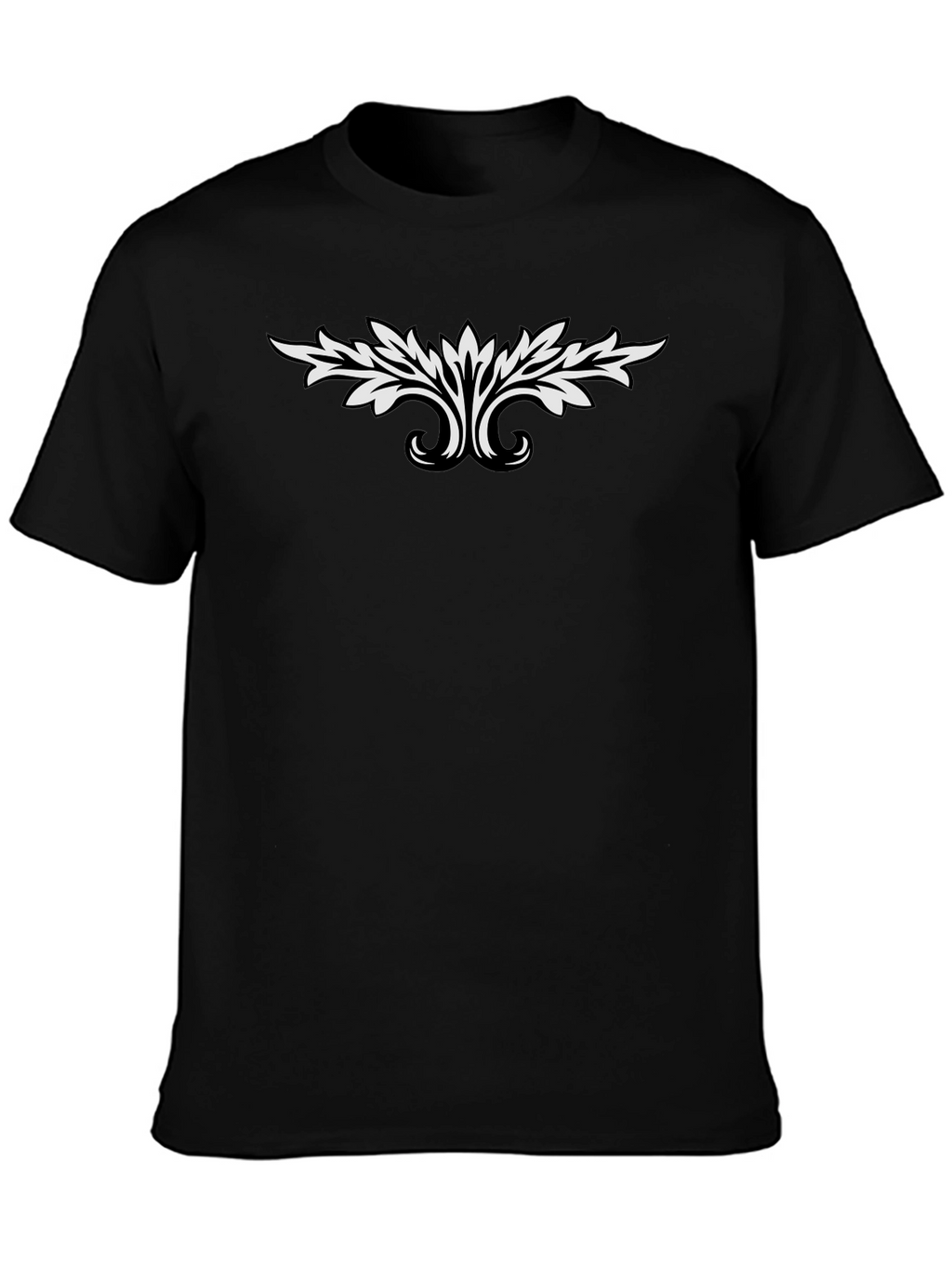 Black T-Shirt with White Leaf Design
