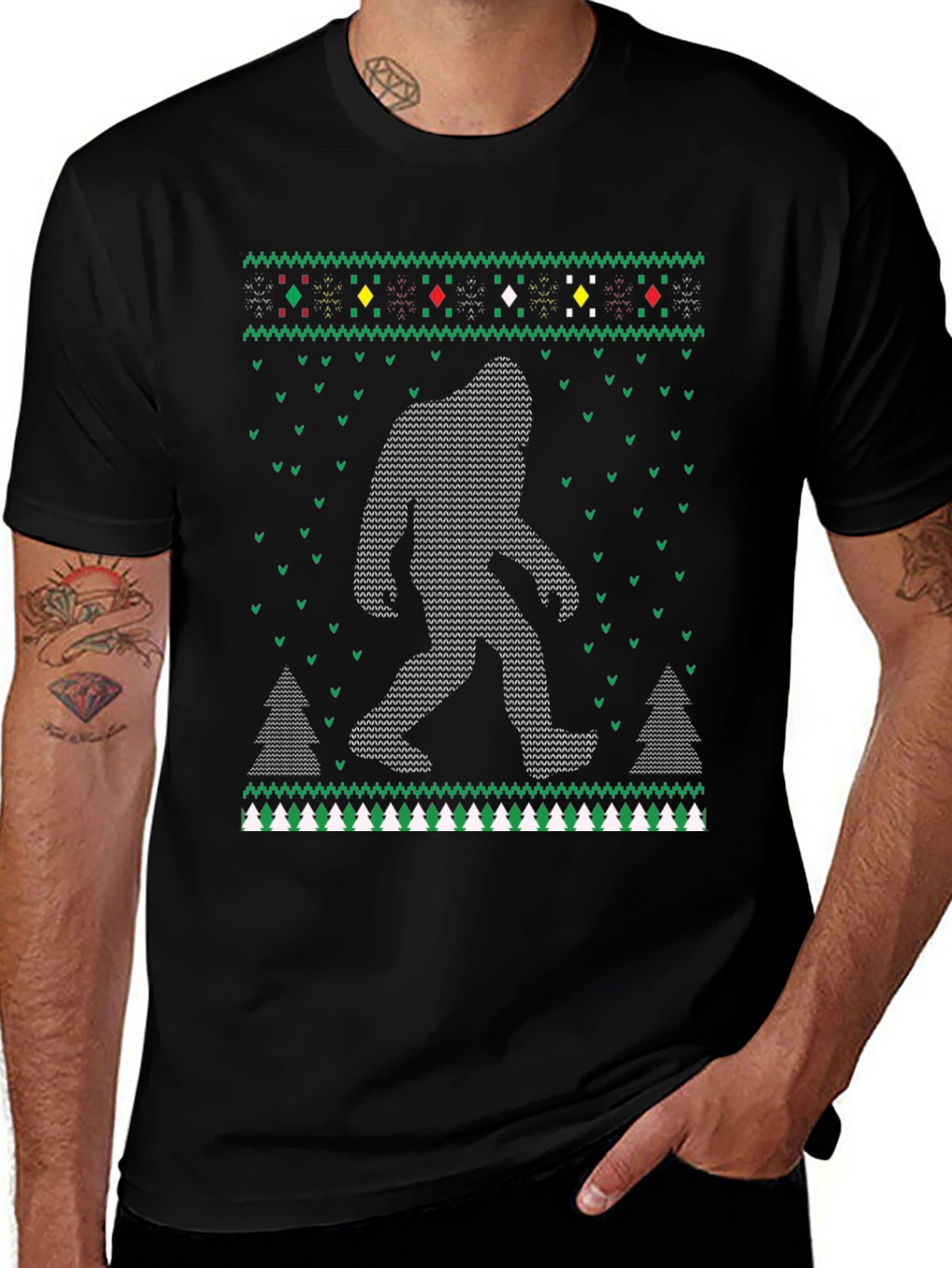 Bigfoot Christmas Pattern T-Shirt