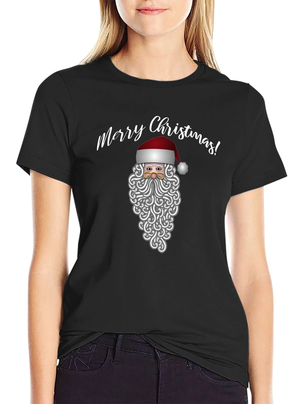 Merry Christmas Santa Graphic Tee - Black Holiday Shirt