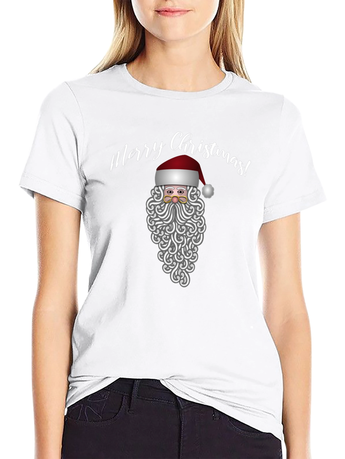 Merry Christmas Santa Graphic Tee - Black Holiday Shirt