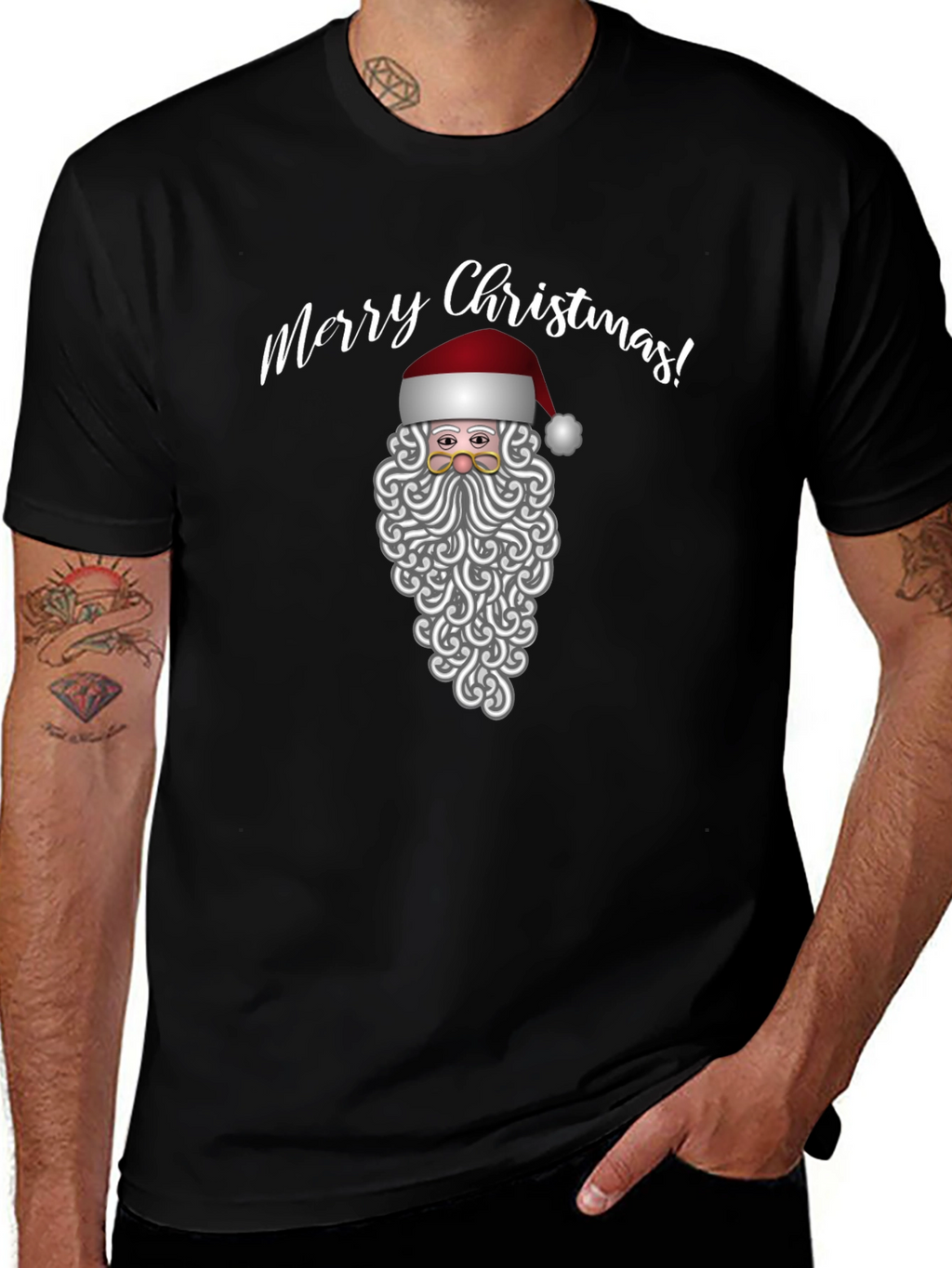 Merry Christmas Santa Graphic Tee - Black Holiday Shirt