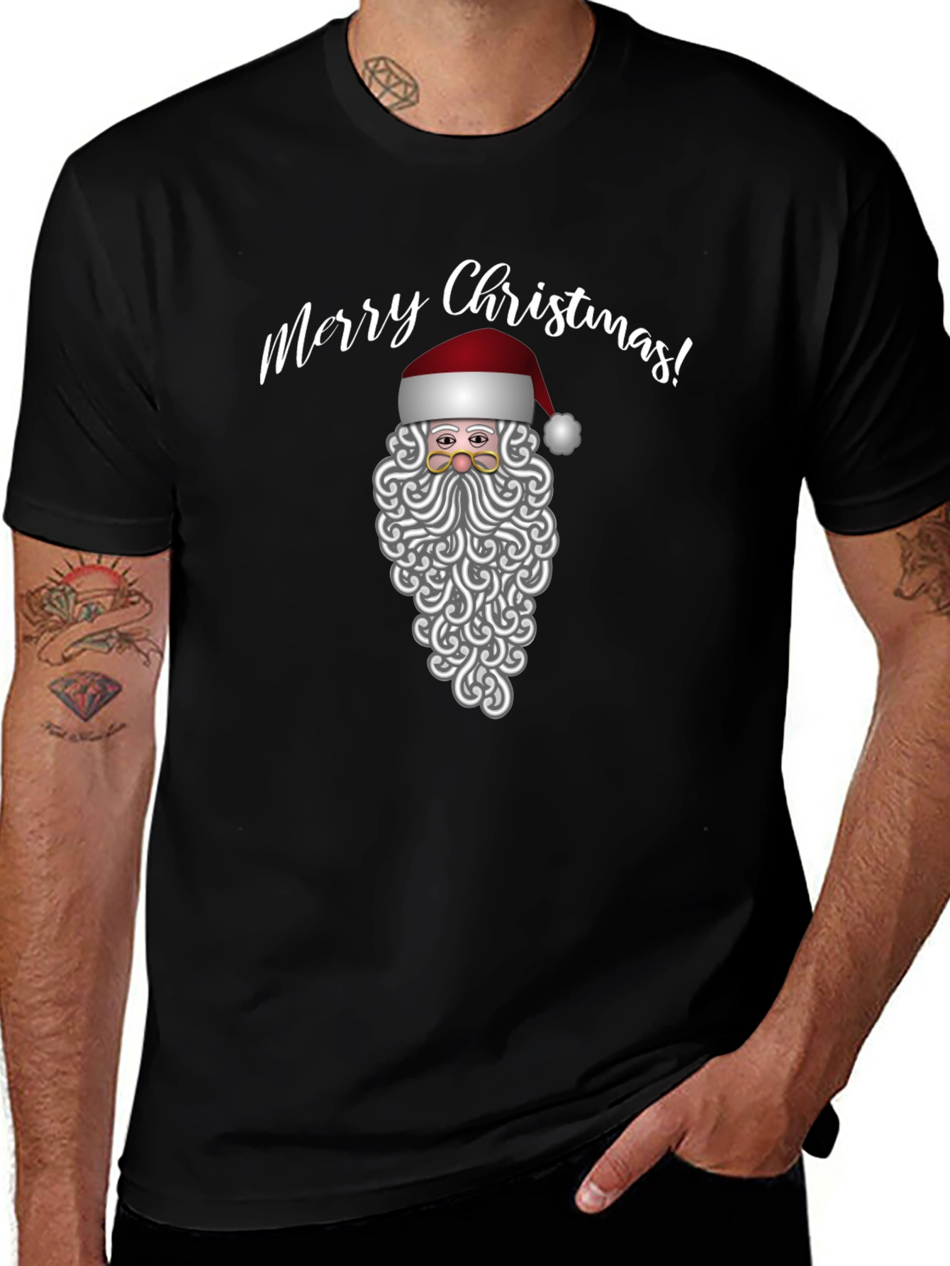 Merry Christmas Santa Graphic Tee - Black Holiday Shirt