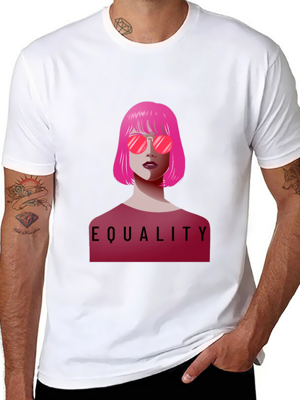 Equality Graphic Tee - Pink Hair & Sunglasses