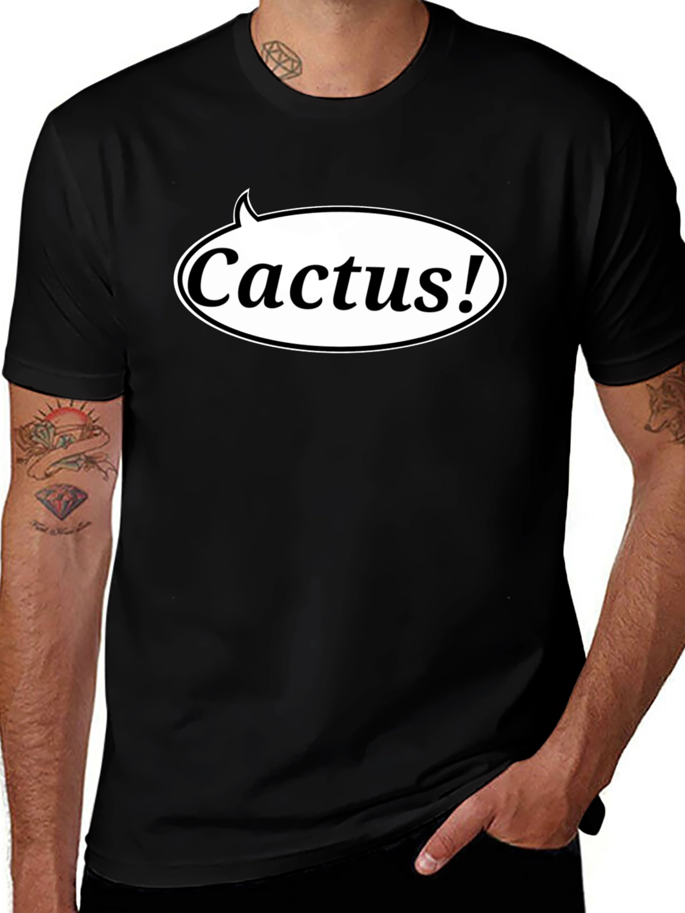 Cactus! Graphic Print Black T-Shirt