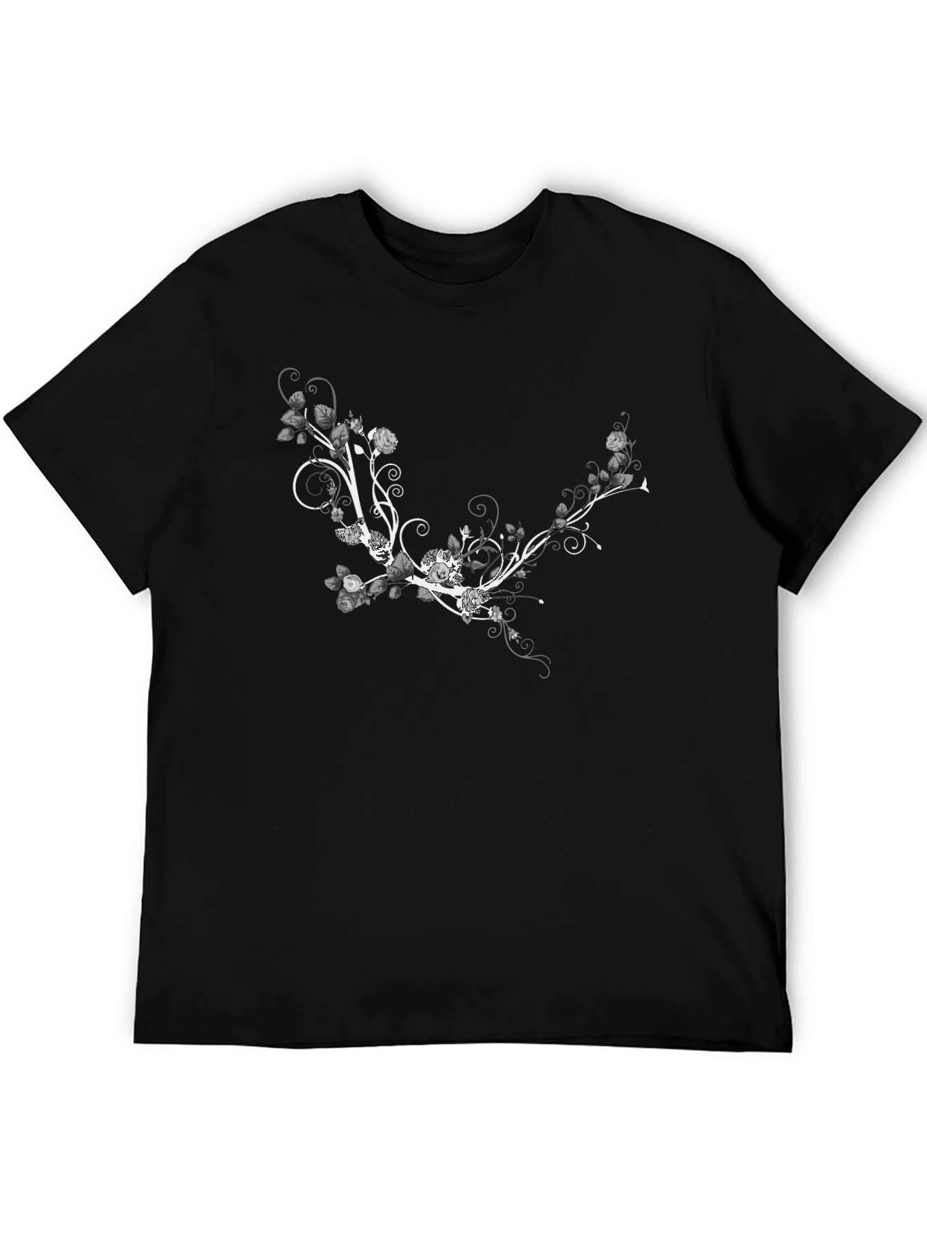 Floral Vine Graphic T-Shirt - Stylish Black Tee