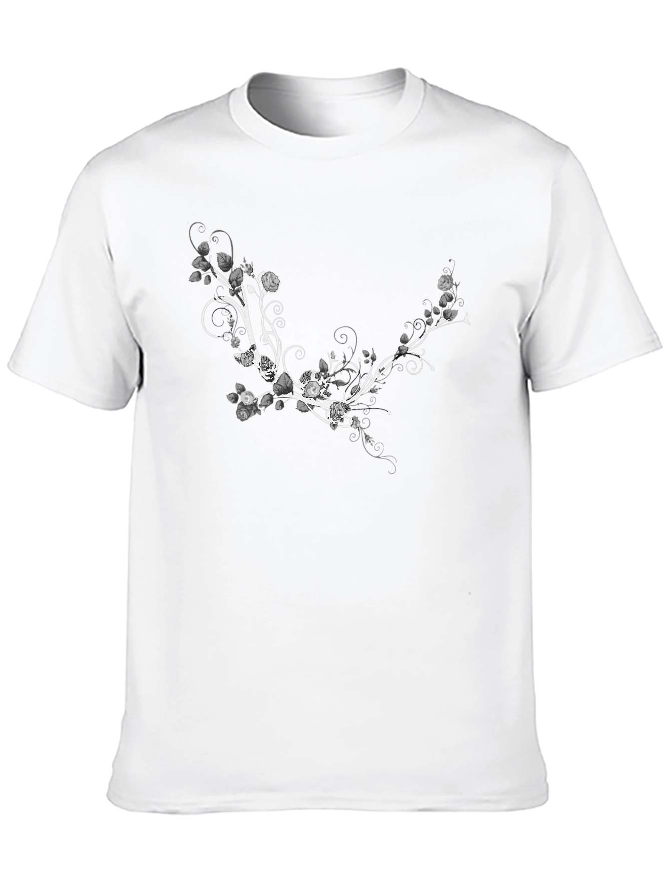Floral Vine Graphic T-Shirt - Stylish Black Tee
