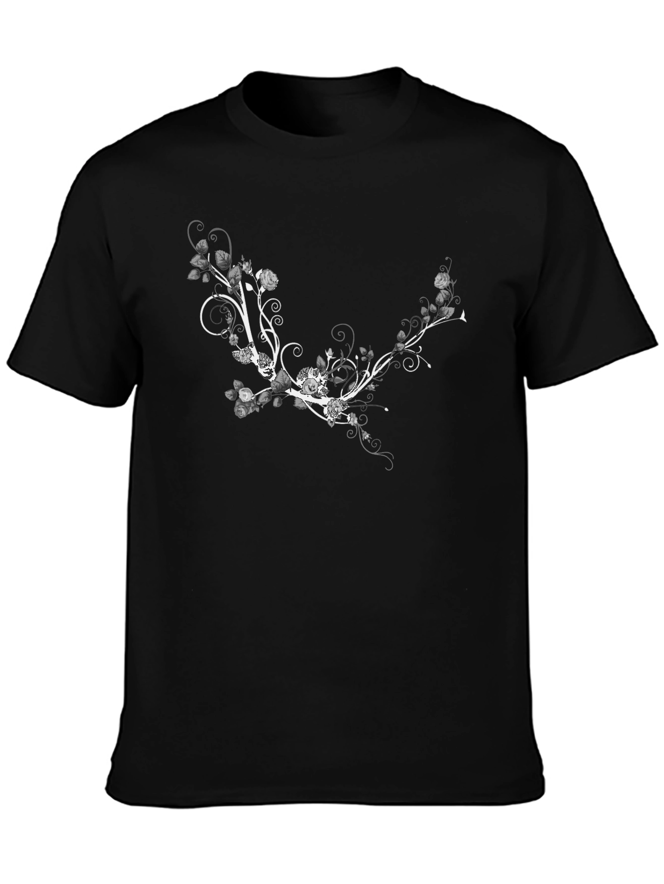 Floral Vine Graphic T-Shirt - Stylish Black Tee