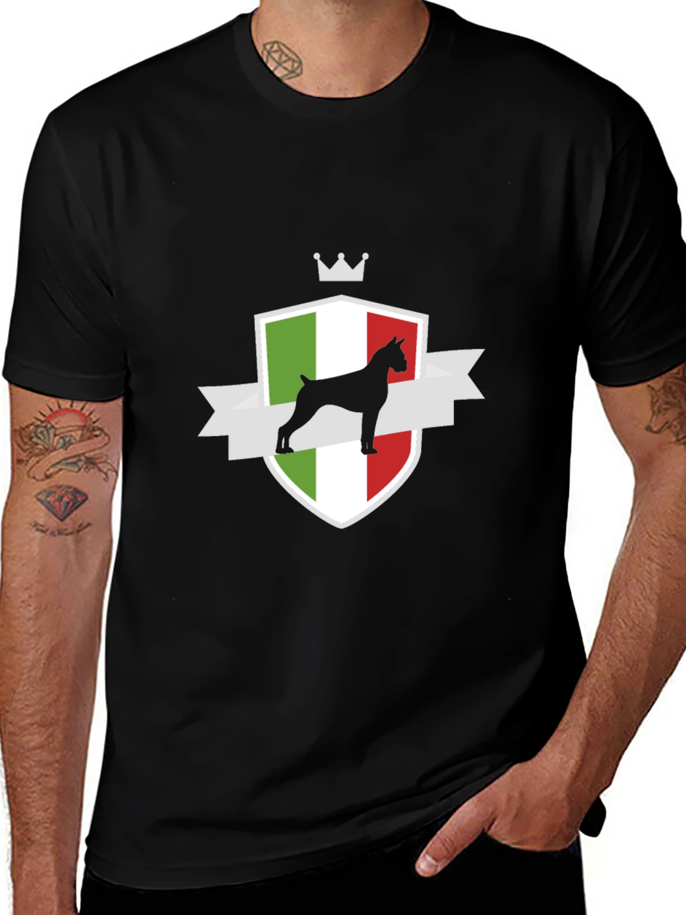 Italian Boxer Dog Crest T-Shirt - Black