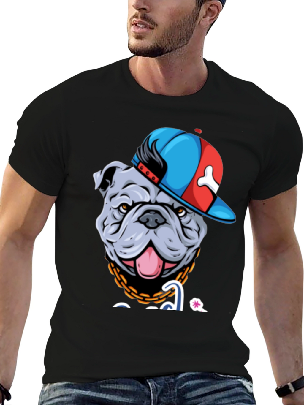 Bulldog in Hat Graphic T-Shirt