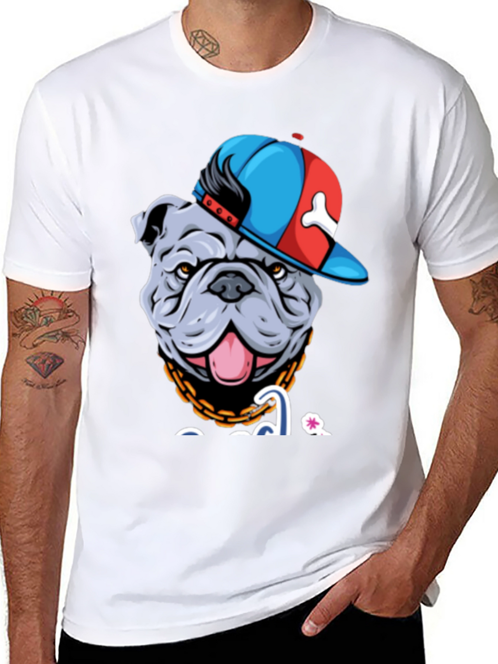 Bulldog in Hat Graphic T-Shirt