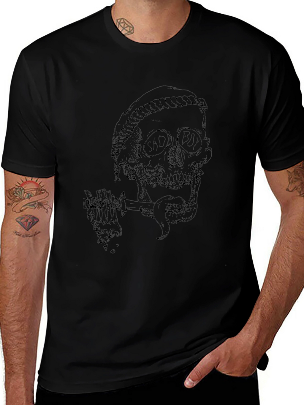 Mens Black Skull Graphic Print T-Shirt