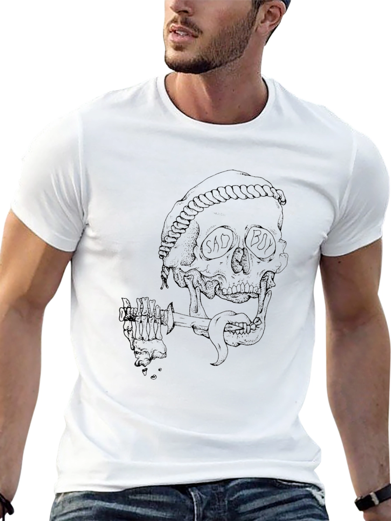 Mens Black Skull Graphic Print T-Shirt