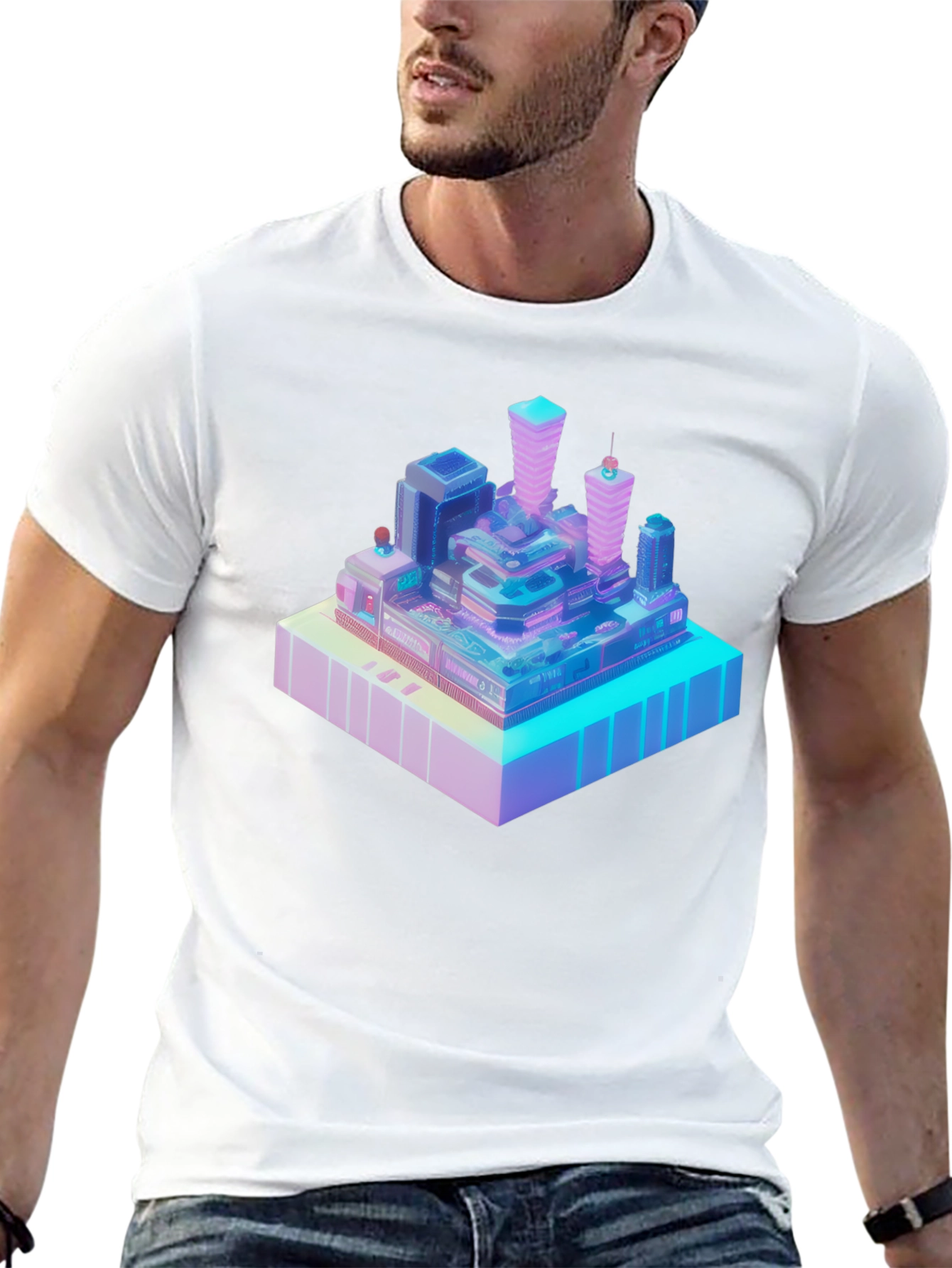 Isometric Cityscape Graphic Tee - Modern Black T-Shirt
