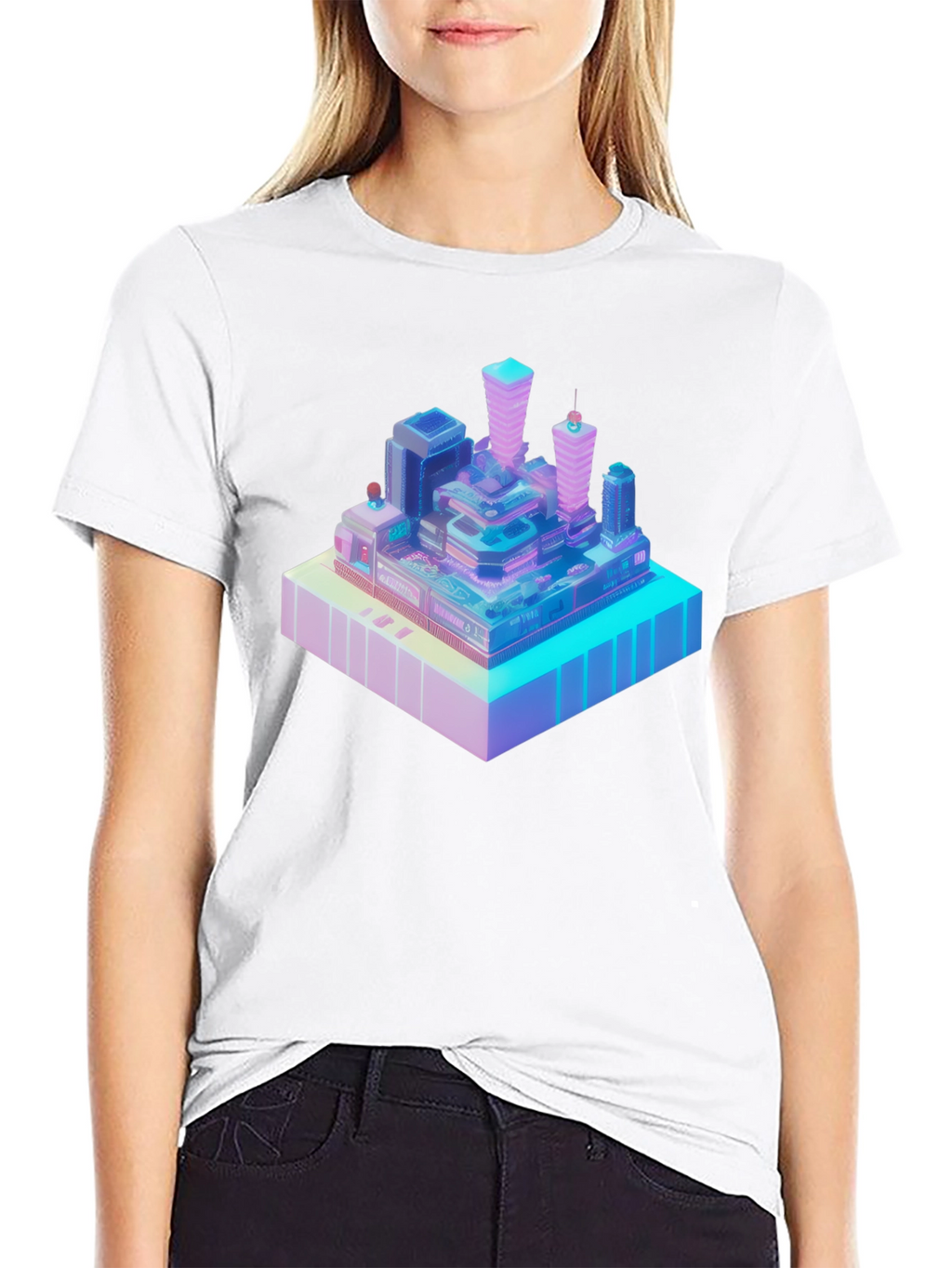 Isometric Cityscape Graphic Tee - Modern Black T-Shirt