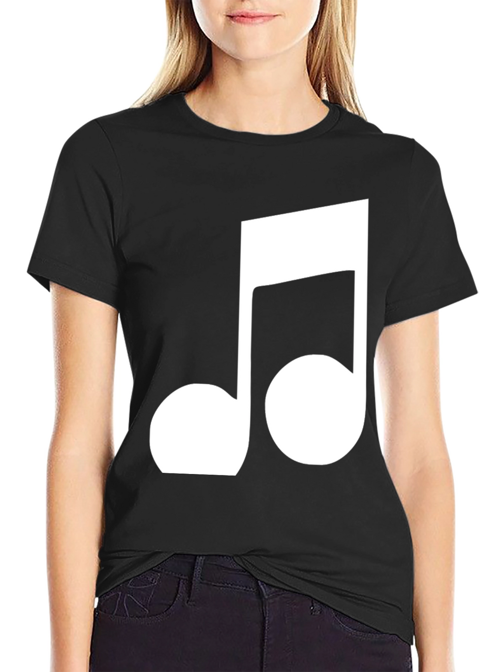 Black Tee with White Musical Note Design