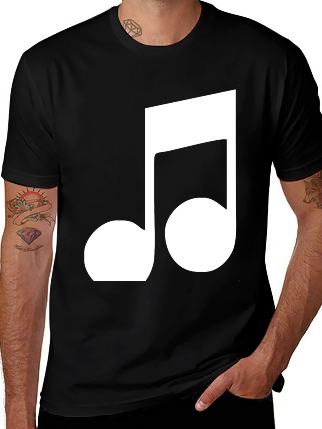 Black Tee with White Musical Note Design