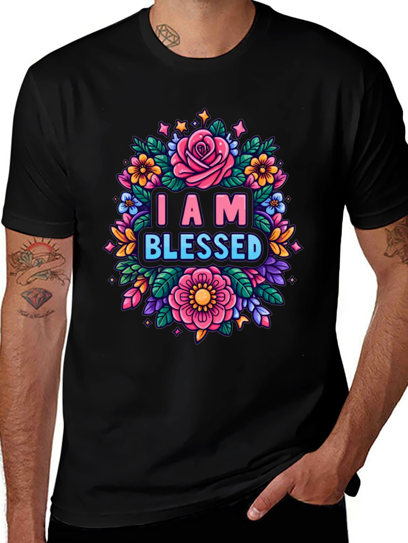 I AM BLESSED Floral Graphic T-Shirt