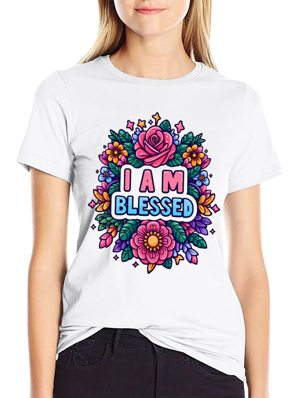 I AM BLESSED Floral Graphic T-Shirt