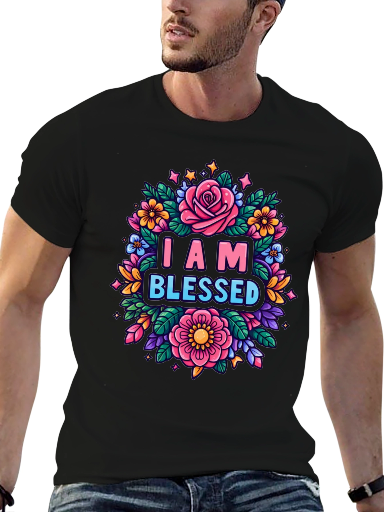 I AM BLESSED Floral Graphic T-Shirt
