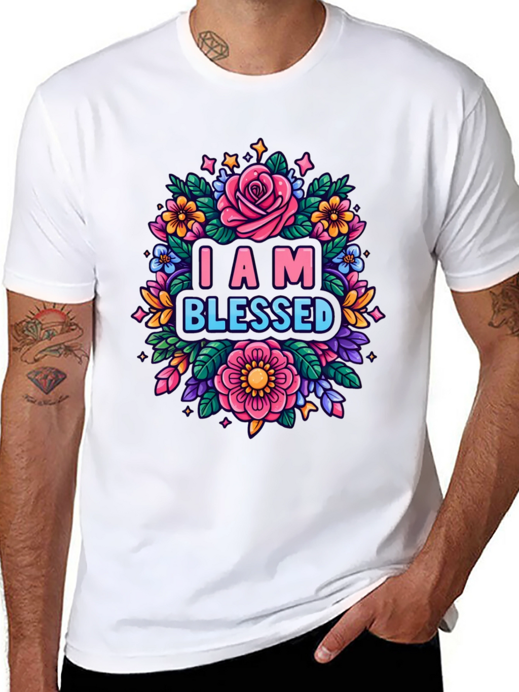 I AM BLESSED Floral Graphic T-Shirt