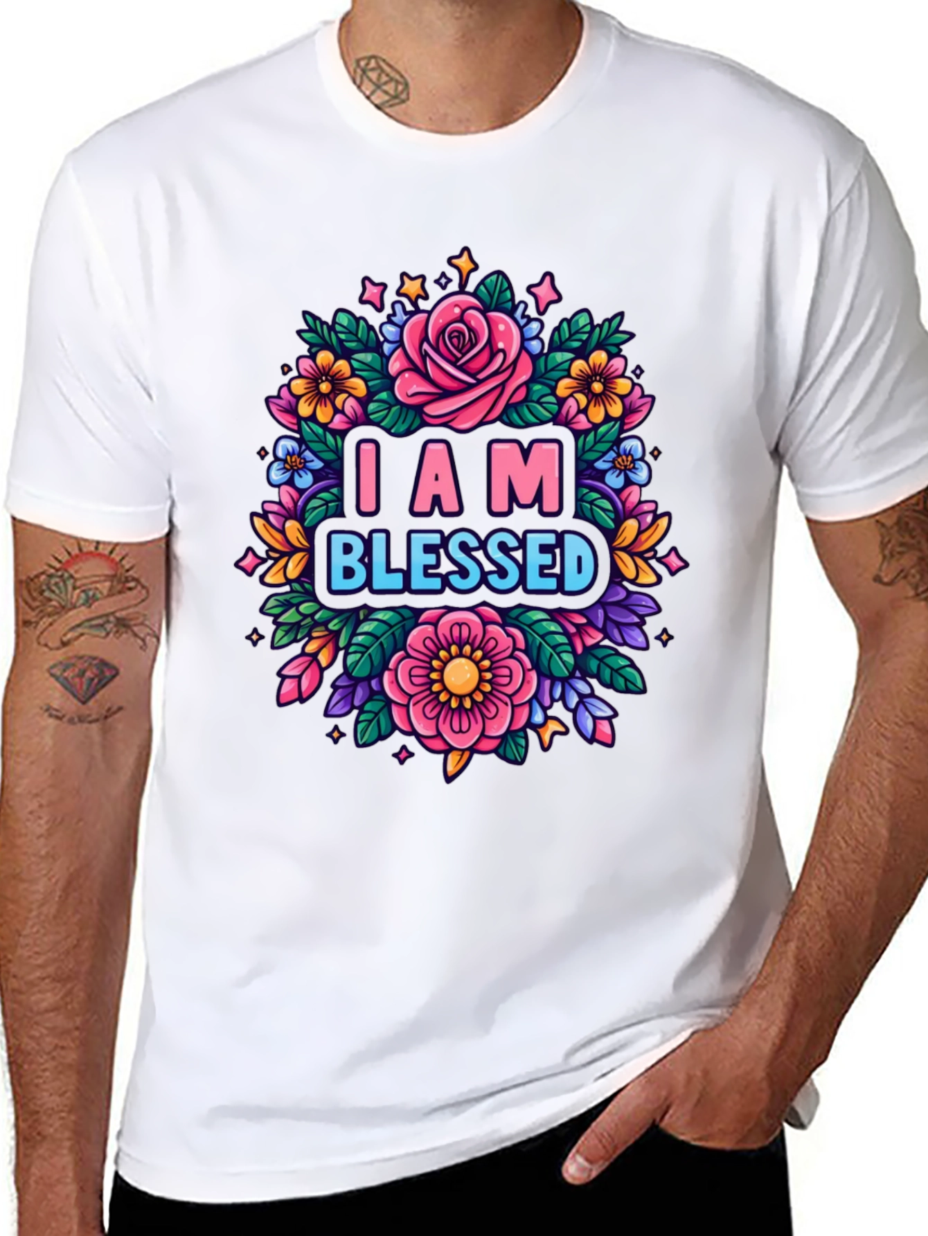 I AM BLESSED Floral Graphic T-Shirt