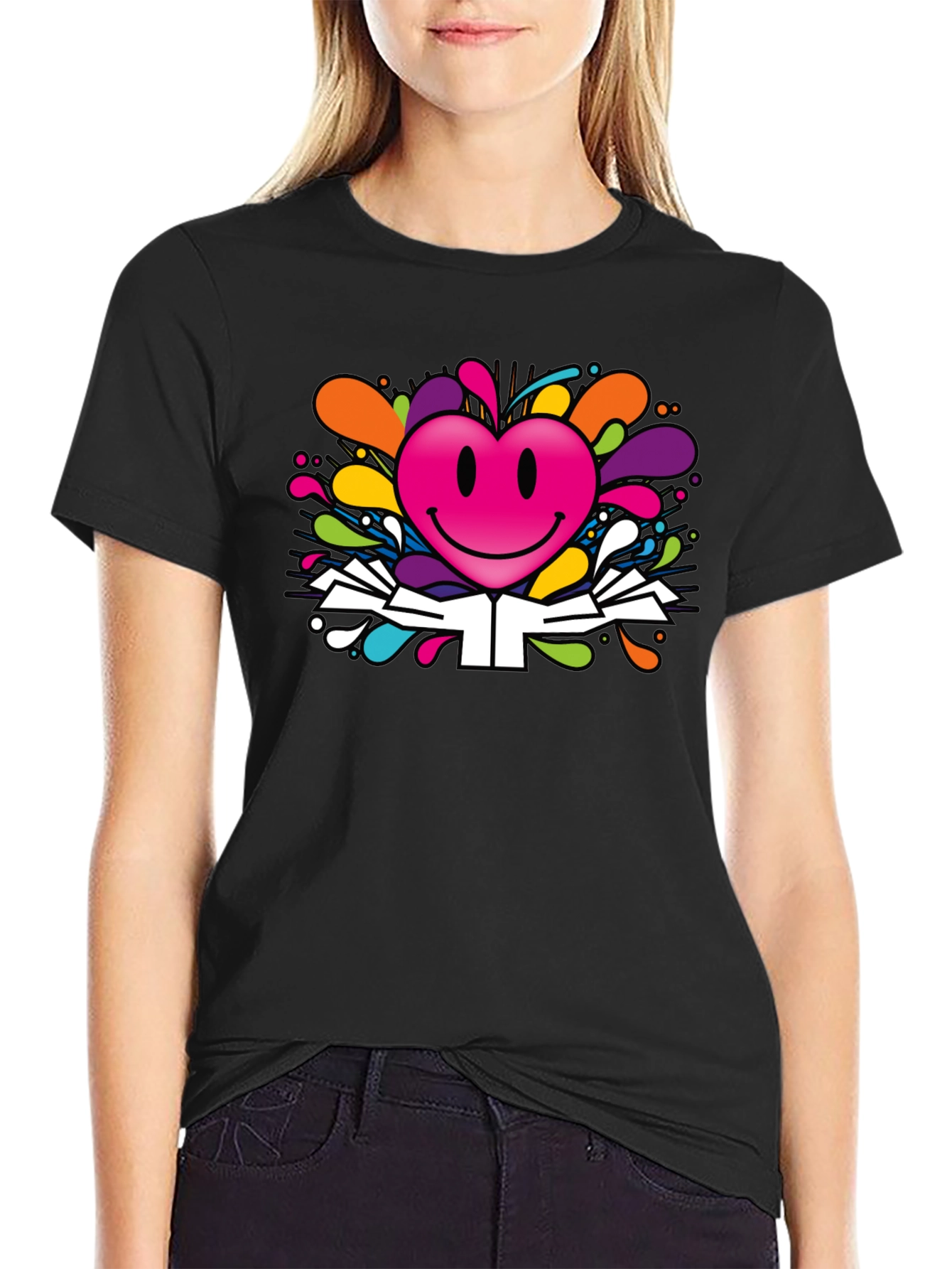 Smiley Heart Graphic Tee - Colorful Fun Design