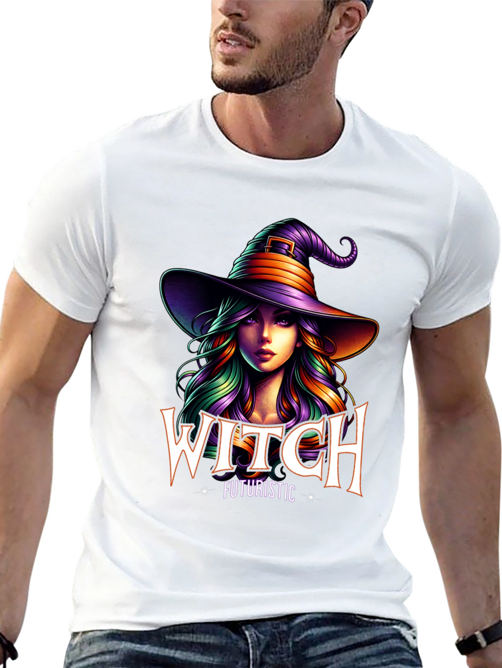 Futuristic Witch Graphic Tee - Unisex Halloween T-Shirt